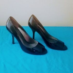Black patent peep toe heels 10